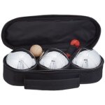 Relaxdays lot de 3 boules de ptanque mtalliques avec cochonnet et mtre sacoche jeu en extrieur argent ...