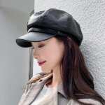 Love - béret casquette newsboy en cuir femme gavroche chapeau hiver noir Love - béret casquette newsboy en cuir femme gavroche chapeau hiver noir