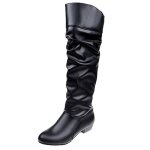 Lukcolor ensemble de talons carrs en cuir  bout rond bottes de couleur unie bottes longues chaussures ...