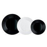 Service de table - luminarc - opale - 18 pices - blanc - noir - compatible lave - vaisselle