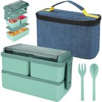 Bote  lunch isotherme 1. 4l - leoclotho - bento avec 3 compartiments - bleu - compatible lave - vaisselle ...