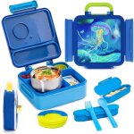 Lunch box enfant - lecoo - bento isotherme - thermos inclus - couverts et boîte à snacks - bleu Lunch box enfant - lecoo - bento isotherme - thermos inclus - couverts et boîte à snacks - bleu