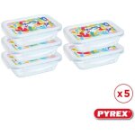 Lunch box - pyrex - lot de 5 bo�tes en verre - rectangulaire - couvercle herm�tique - design abstrait ...