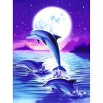 Peinture diamant - lune dauphin - 30x40 cm - d�coration murale - diy - multicolore