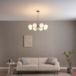 Lustre chrom avec abat - jour en verre blanc - nicolea