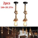 2pcs e27 rtro industriel lustre en corde de chanvre vintage lampe suspensions en corde pour restaurant ...