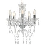 Lustre - no name - rond - 5 x e14 - cristal - m�tal - blanc