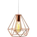 Lustre suspension industriel forme diamant abat - jour luminaire e27 or rose