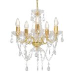 Luxe crystal lustre lampes suspension avec perles de cristal dor rond 5 x e14