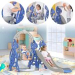 Lzq 4 en 1 toboggan pour enfants en plastique aire de jeux avec panier de basket - ball balan�oire �chelle ...