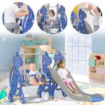 Lzq 4 en 1 toboggan pour enfants en plastique aire de jeux avec panier de basket - ball chelle descalade ...