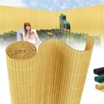Brise vue - lzq - 180 x 300 cm - pvc r�sistant aux intemp�ries - couleur bambou - facile � installer