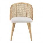Macabane agathe - chaise bois dhévéa assise tissu blanc dossier arrondi rotin Macabane agathe - chaise bois dhévéa assise tissu blanc dossier arrondi rotin
