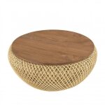Macabane sixtine - table basse ronde diam68 plateau bois teck recyclé rotin beige Macabane sixtine - table basse ronde diam68 plateau bois teck recyclé rotin beige