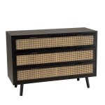 Macabane angelo - commode bois noire 3 tiroirs cannage naturel