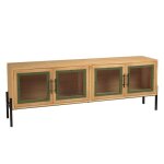 Macabane helena - meuble tv 4 portes vitres en bois de pin vert et mtal noir