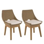 Macabane kally - lot de 2 chaises jardin rotin synth. et coussin pieds droits