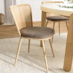 Macabane lea - lot de 2 chaises assise tissu taupe large dossier effet cannage