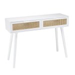 Macabane sandro - console blanche 2 tiroirs cannage naturel et bois blanc