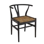 Macabane sixtine - chaise bois de teck recycl� dossier arrondi et rotin noire