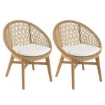Macabane valeria - lot de 2 fauteuils jardin arrondi en bois teck rotin