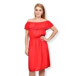 Robe �t� femme sans manches rouge avec volants longueur genou - col rond - �l�gance d�contract�e