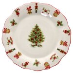 Assiette  gteau - maestro natale - cramique - crme avec bord ondul - dcor nol -  21 cm