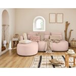 Mahina - canap dangle gauche - 4 places - convertible avec coffre - en tissu bouclette - rose