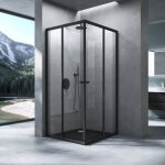 Mai & mai cabine de douche noir 100x90cm paroi de douche deux portes coulissantes verre tremp transparent ...