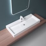 Mai & mai lavabo suspendu blanc vasque  poser 120cm lave mains rectangulaire avec trop plein col06 120x42x10c ...