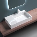 Mai & mai lavabo suspendu vasque  poser blanc 75cm vier lave mains salle de bain sans trop - plein ...