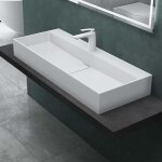 Mai & mai lavabo suspendu vasque  poser blanc mat 100x40x14cm vier lave mains salle de bain avec cache ...