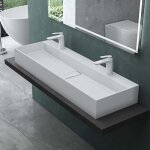Mai & mai lavabo suspendu vasque  poser blanc mat 120x40x14cm 2 viers lave mains salle de bain avec ...