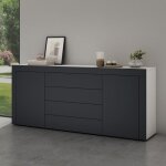 Mai & mai meuble de rangement avec 2 portes et 4 tiroirs casier de rangement polyvalent blanc mat + gris ...