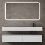 Mai & mai meuble de salle de bain blanc mat avec lavabo meuble sous vasque 150x48x25cm meuble suspendu ...