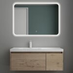 Mai & mai� meuble de salle de bain ch�ne blanc clair avec lavabo et miroir meuble sous vasque 100x50x40cm ...