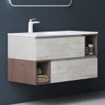 Mai & mai meuble de salle de bain gris clair avec lavabo meuble sous vasque 100x48x54cm meuble suspendu ...