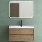 Mai & mai meuble de salle de bain marron clair avec lavabo meuble sous vasque 100x48x55cm meuble suspendu ...