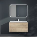 Mai & mai meuble sous lavabo chne blanc clair 100x48x50cm meuble suspendu avec 2 tiroirs + lavabo + ...