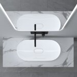 Mai & mai meuble sous vasque marbre blanc bois 50x120cm plan vasque pour salle de bain avec querres ...