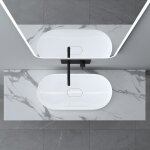 Mai & mai meuble sous vasque marbre blanc bois 50x140cm plan vasque pour salle de bain avec �querres ...