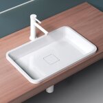 Mai & mai vasque  encastrer blanc rectangulaire 60cm lavabo salle de bain vier lave mains avec cache ...