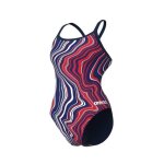 Maillot de bain 1 pi�ce femme arena marbled - navy / redmulti - dos d�fi - jambe haute - protection uv ...