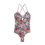 Maillot de bain 1 pi�ce gris fleurs femme haute pression