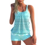 Maillot de bain 2 pièces femme tankini imprimé sans manches débardeur et short - bleu Maillot de bain 2 pièces femme tankini imprimé sans manches débardeur et short - bleu