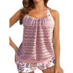 Maillot de bain 2 pièces femme tankini imprimé sans manches débardeur et short - rose Maillot de bain 2 pièces femme tankini imprimé sans manches débardeur et short - rose