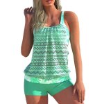 Maillot de bain 2 pices femme tankini imprim sans manches dbardeur et short - vert