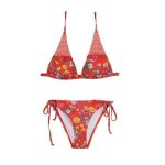 Maillot de bain 2 pices rouge fleurs femme haute pression