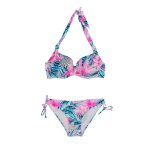 Maillot de bain 2 pices tropical rose et bleu femme haute pression
