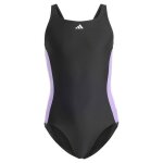 Maillot de bain adidas ib4336 cut 3s pour fille - noir - violet fusion - blanc - taille 1415